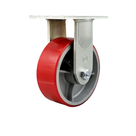 Service Caster 8'' Extra Heavy Duty Red Poly on Cast Iron Wheel Rigid Top Plate Caster CRAN-SCC-KP92R830-PUR-RS